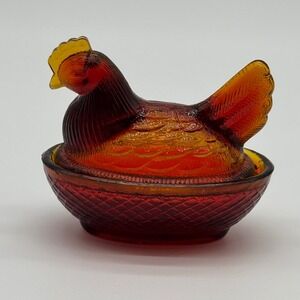 Amberina Red Glass Hen on Nest Mini Salt Cellar Taiwan Vintage